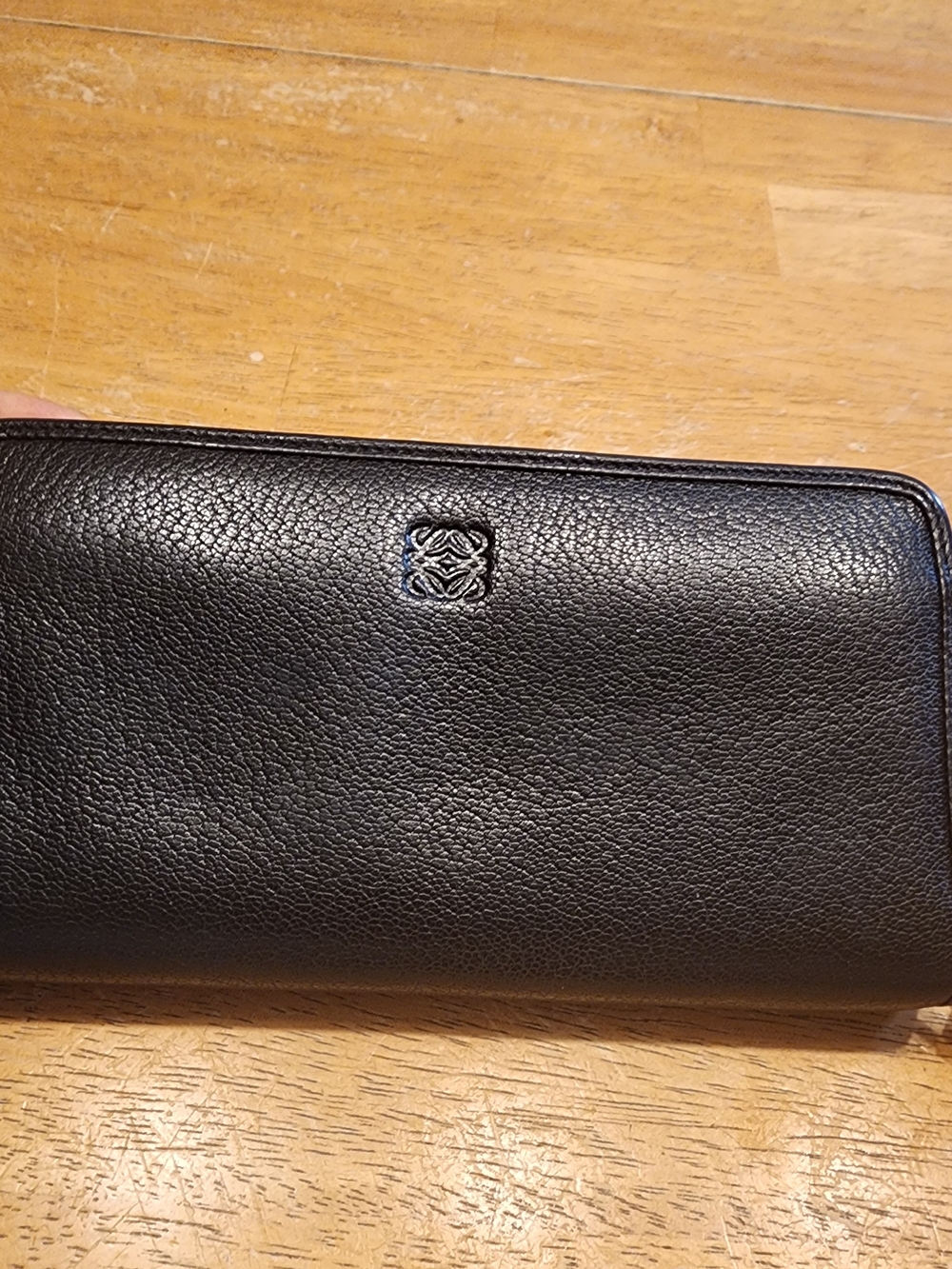 Loewe Amazona black grained leather zip-around wallet signature Anagram